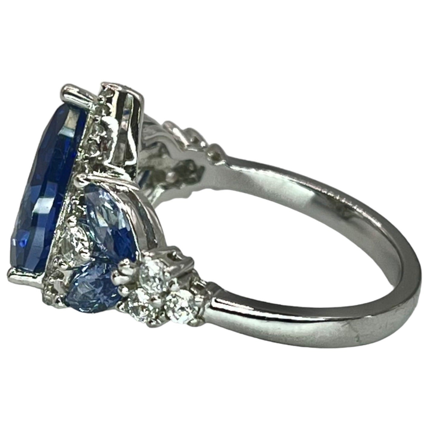 925 Sterling Silver Blue Sapphire Pear Cut CZ Halo Ring Size 7.75 Cocktail