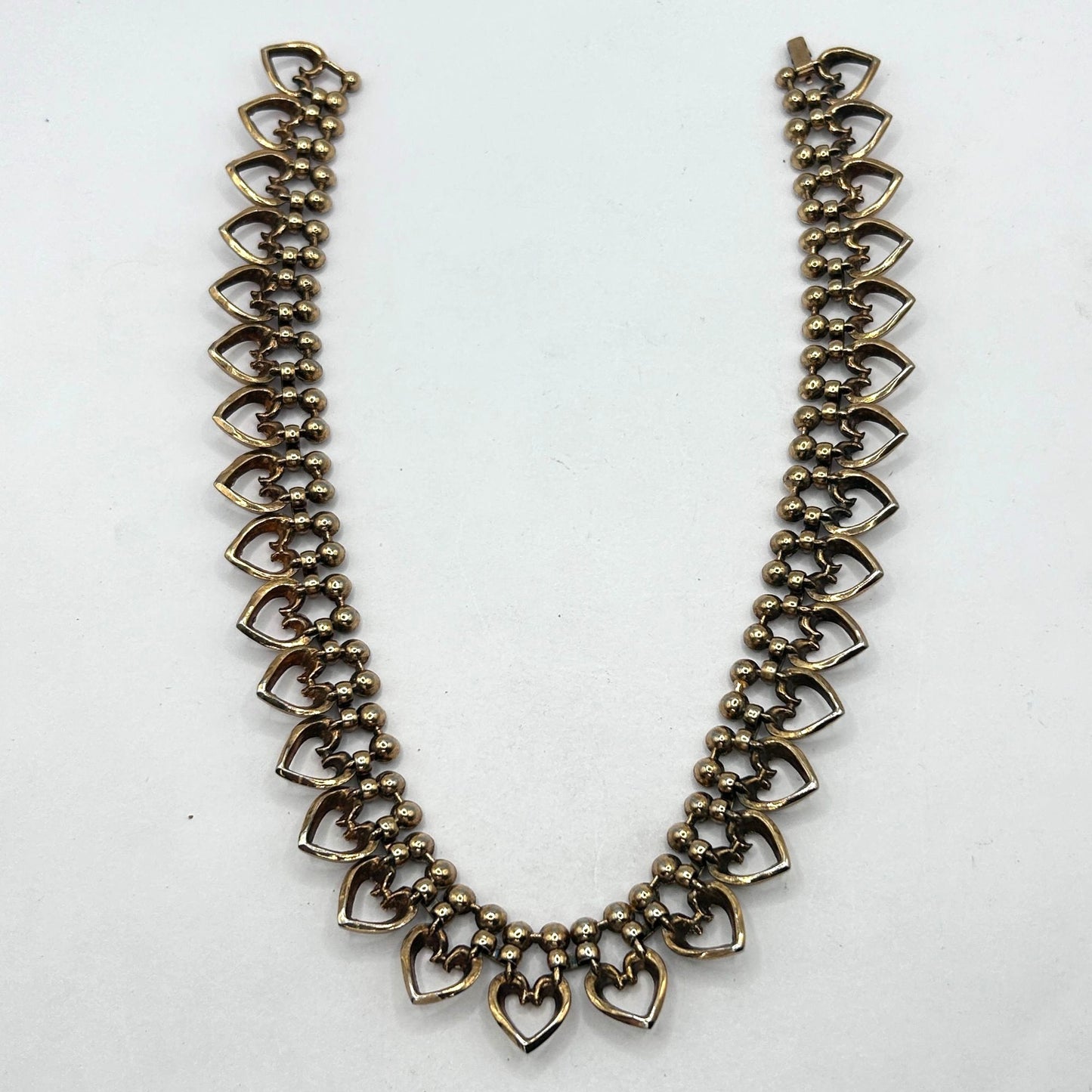 Crown Trifari 1950s Diamante Heart Set Sterling Silver Necklace & Bracelet