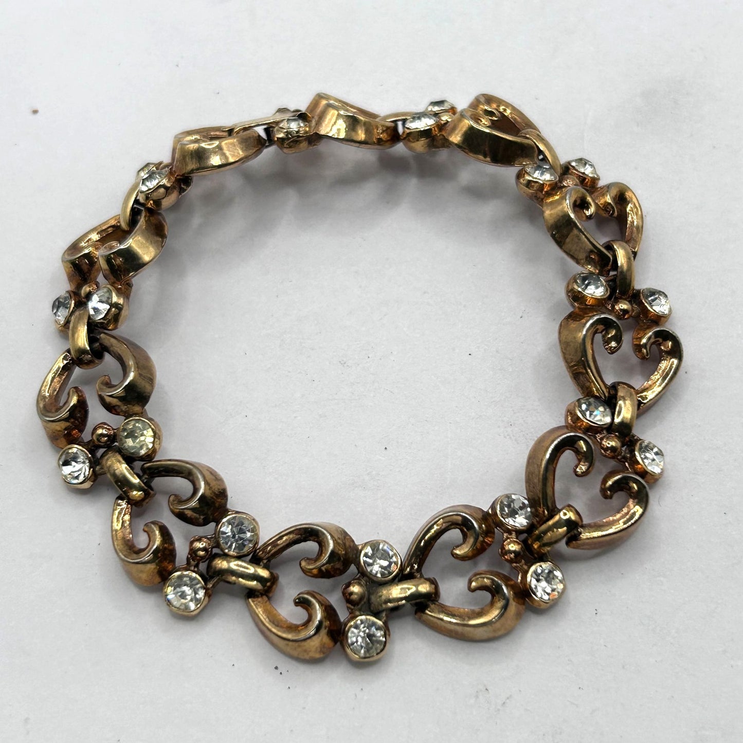 Crown Trifari 1950s Diamante Heart Set Sterling Silver Necklace & Bracelet