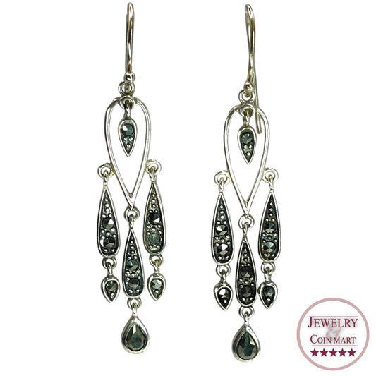 Ross Simons 925 Sterling Silver Drop Dangle Marcasite Earrings Statement