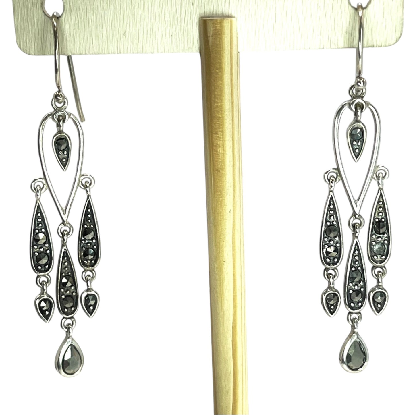 Ross Simons 925 Sterling Silver Drop Dangle Marcasite Earrings Statement