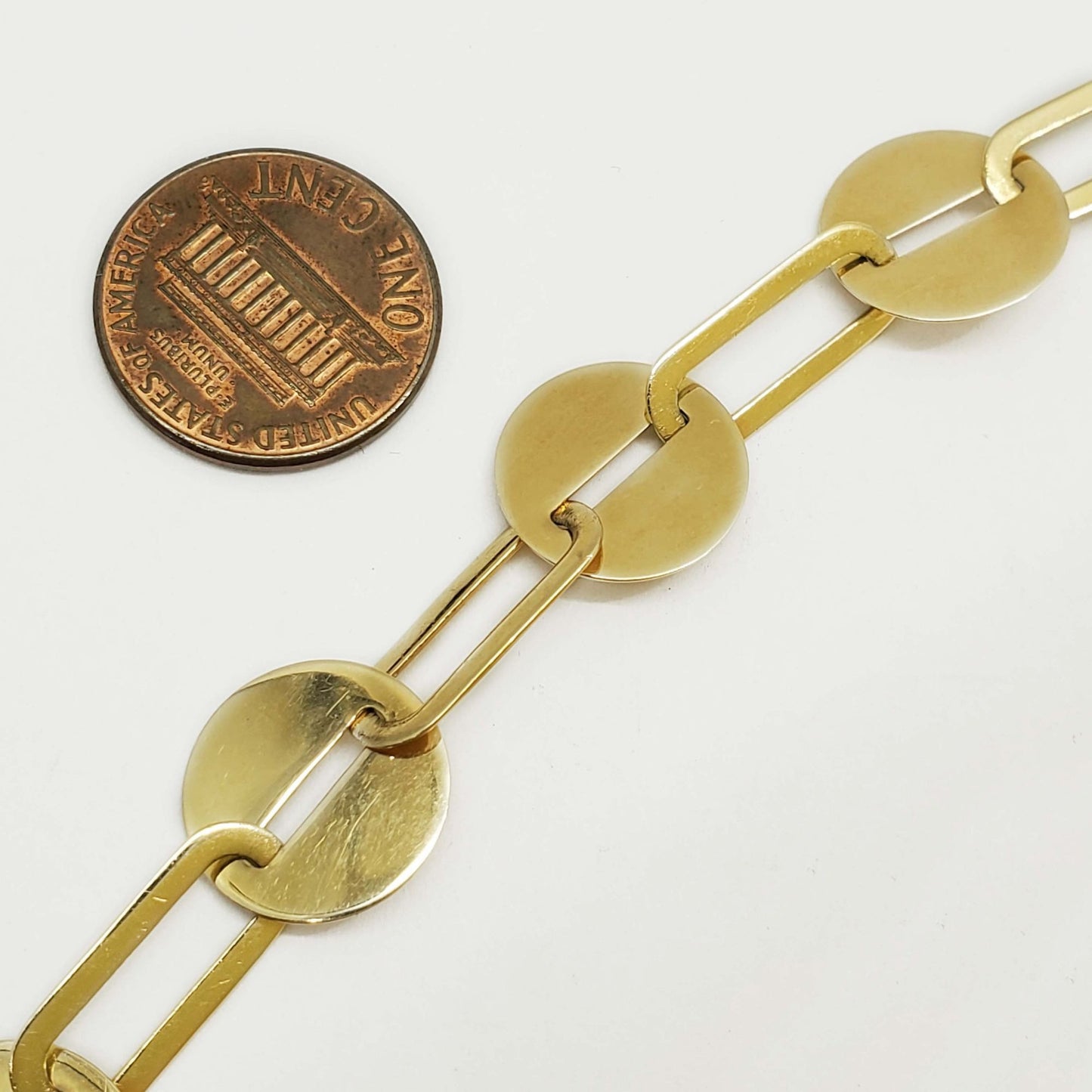 Chevo Designer Paperclip & Disc Link Tennis Bracelet 14k Gold