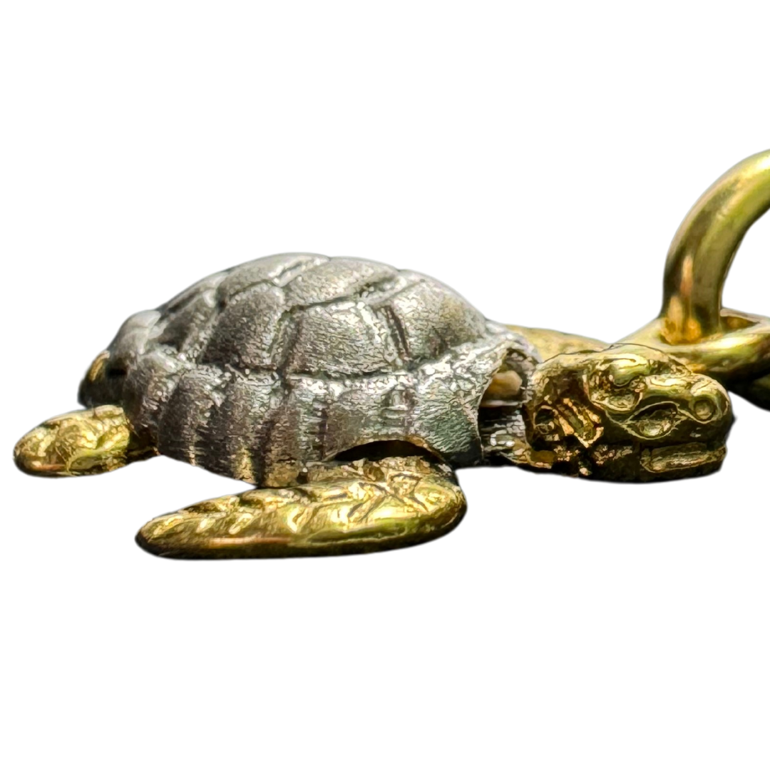 18k Two Tone Yellow Gold Land Turtle Charm Pendant