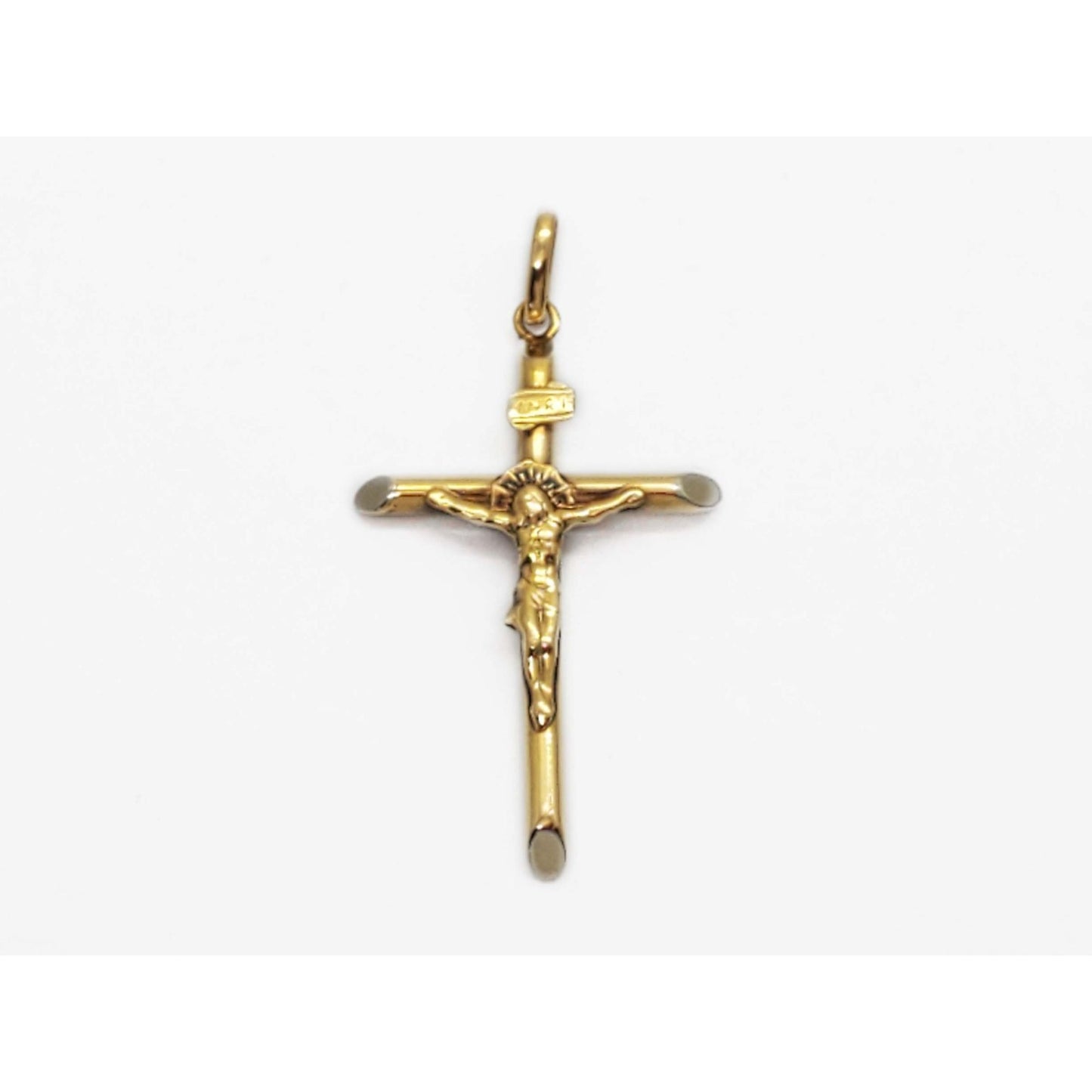 Italy Slant End Tube Design Crucifix Cross Pendant 18k Gold