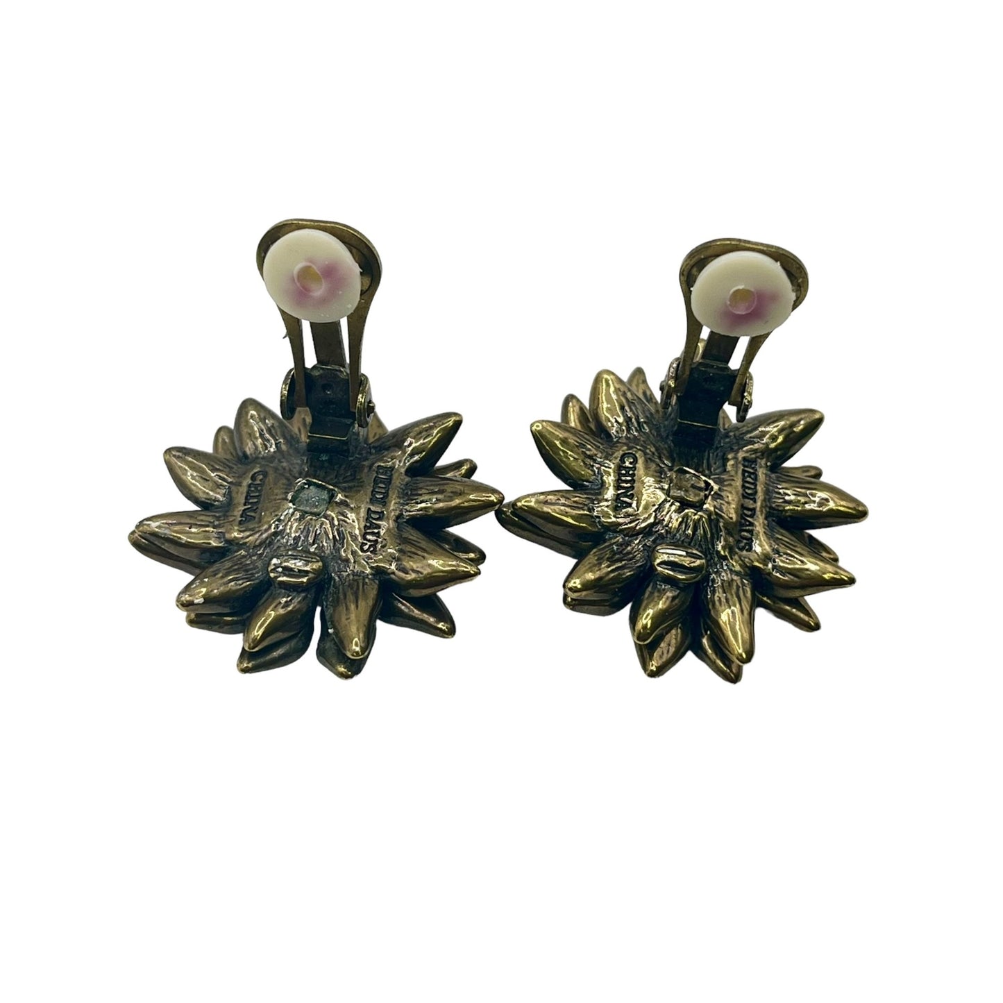 Heidi Daus Poinsettia Flower Crystal Clip on Earrings Pave Art Deco Colorful