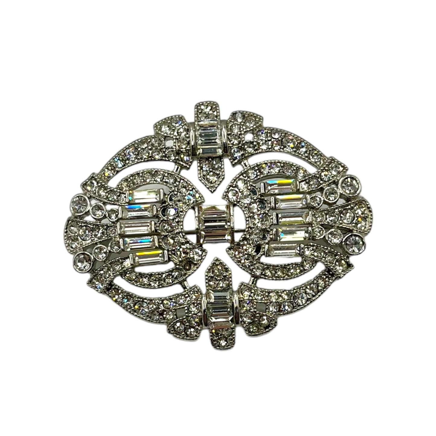 R.J. Graziano Estate Filigree Pin Brooch Baguette Rhinestones Statement Classic