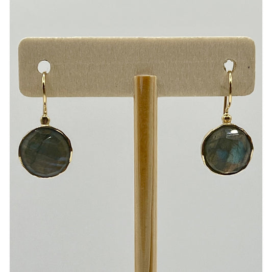 Gold Layered Sterling Silver Labradorite Bezel Round Pendant Dangle Earrings