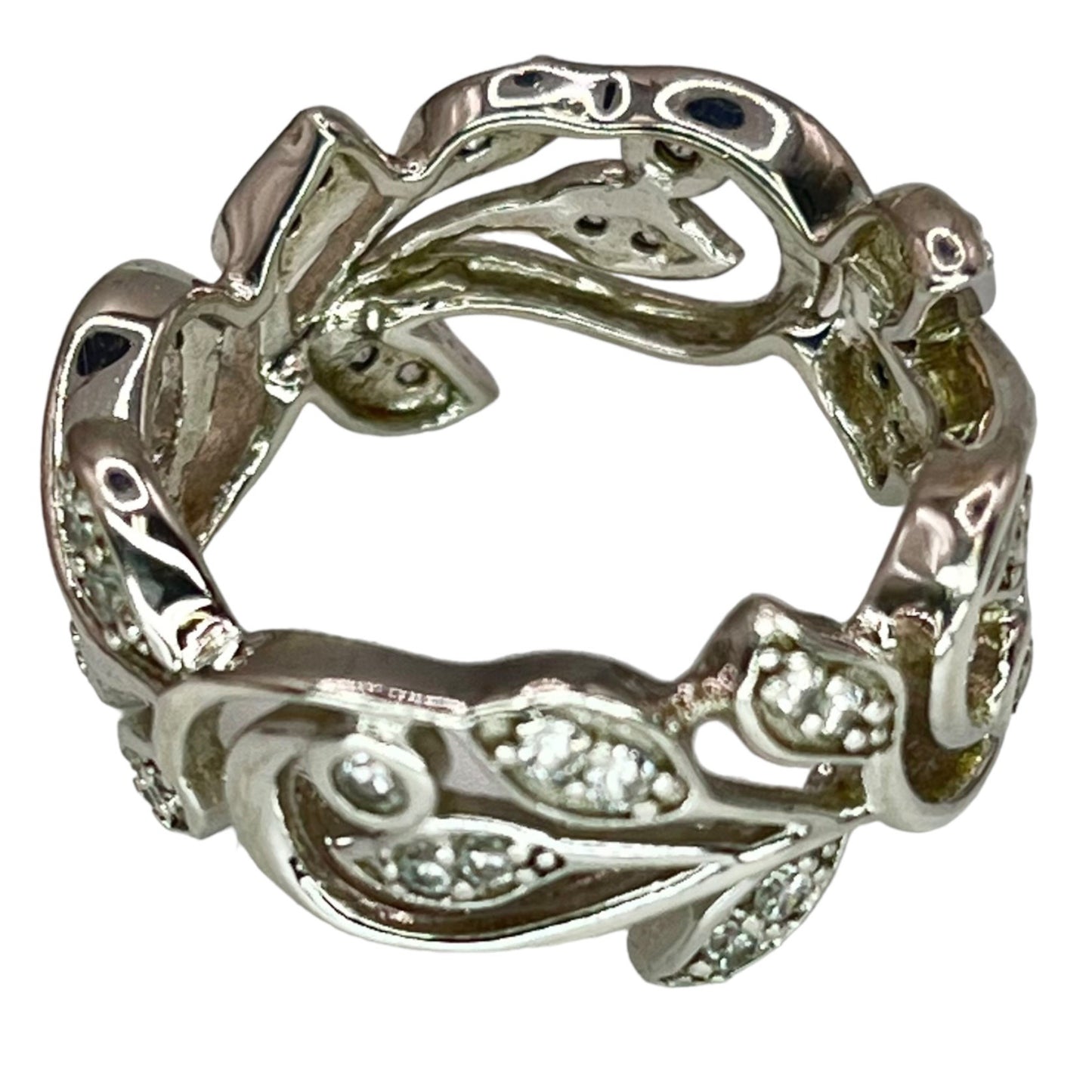 925 Sterling Silver CZ Accent Vine Floral Eternity Band Sz 9.75 Ring Boho Earthy