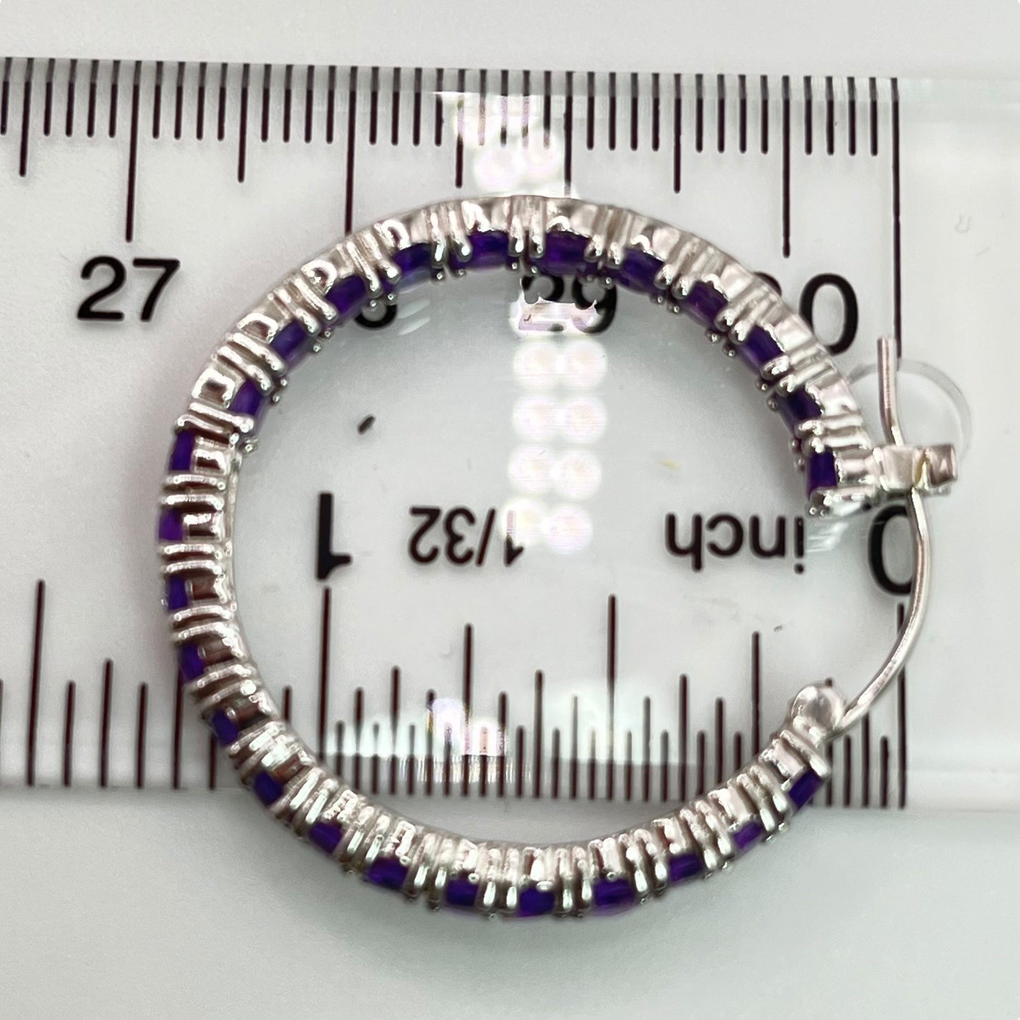 925 Sterling Silver Amethyst Inside Out Hoop Earrings Colorful Statement Purple