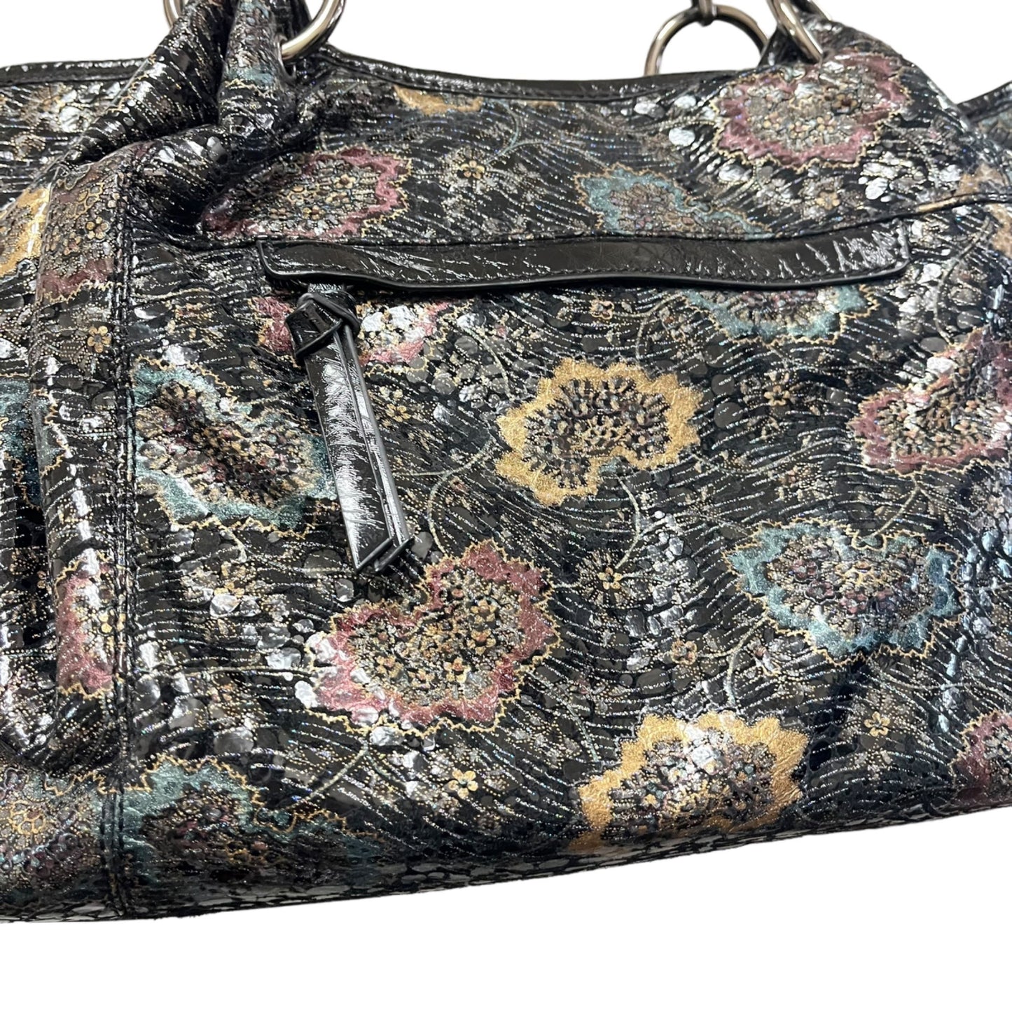 Lifestyle by Sharif Studio Snake Embossed Leather Handbag Floral Shimmer Purse