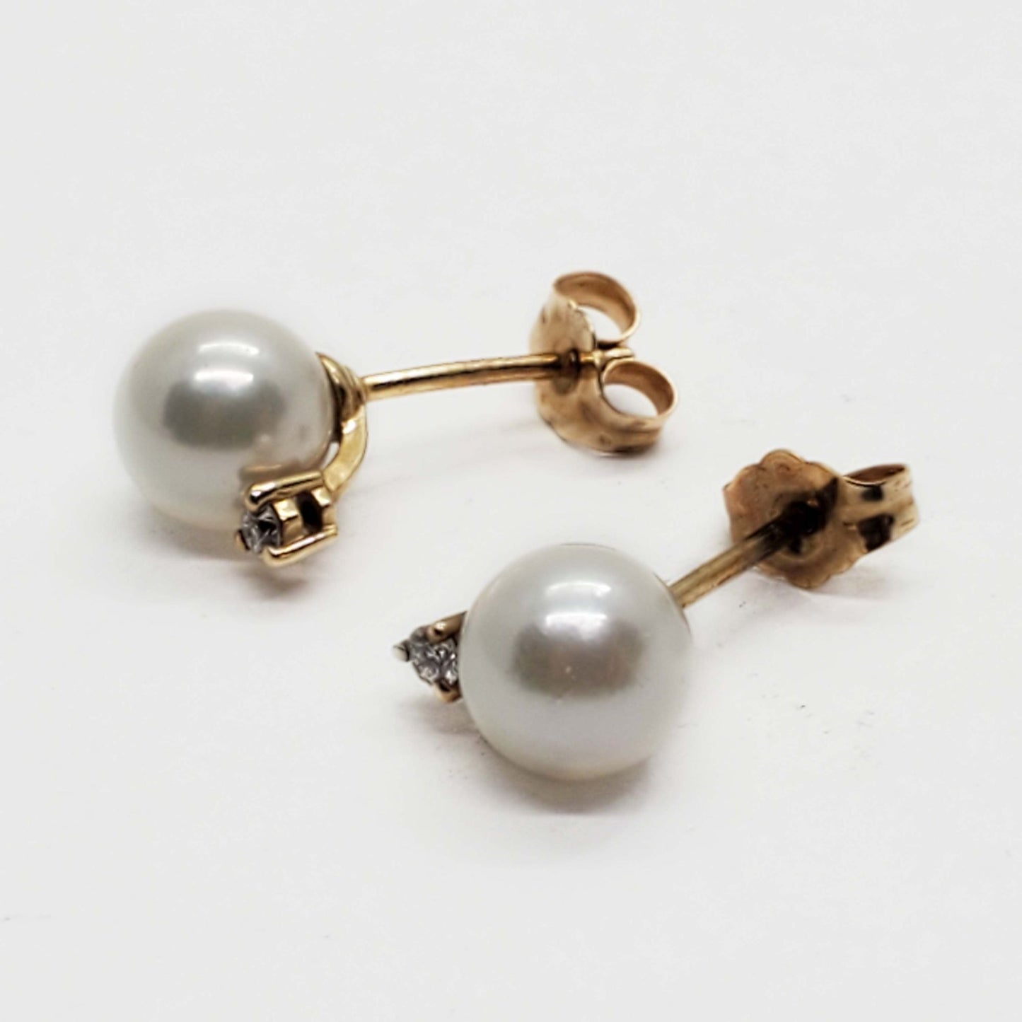 7mm Pearl & Diamond Accent Stud Earrings 14k Gold