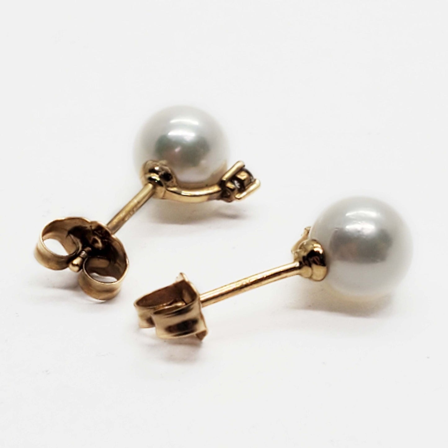 7mm Pearl & Diamond Accent Stud Earrings 14k Gold
