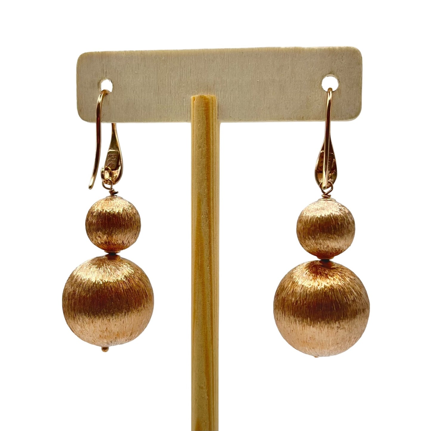 Itaor Italy Sterling Silver Rose Gold Overlay Textured Ball Dangle Drop Earrings