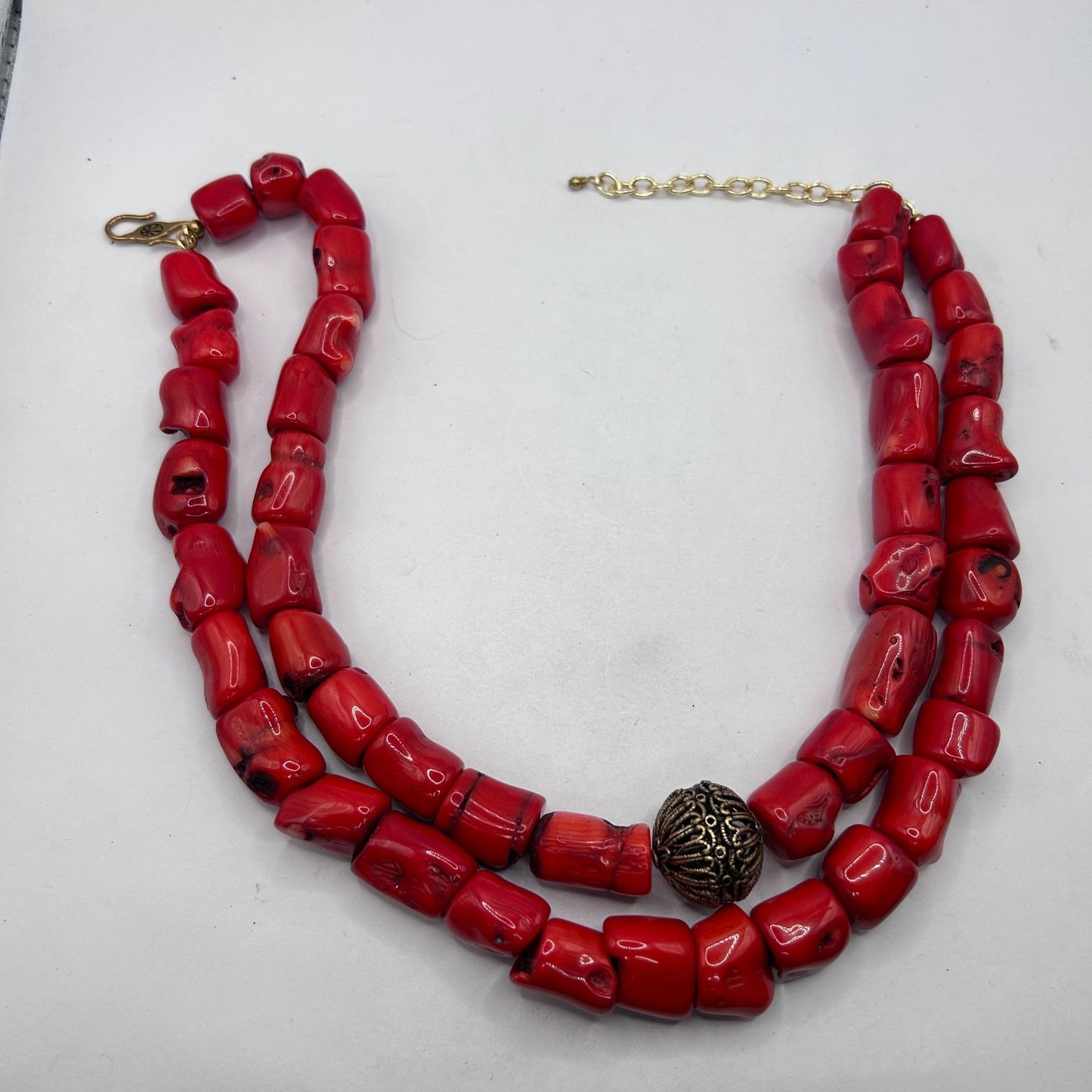Studio Barse Chunky Red Coral and Bronze 2-Strand Necklace 16" & Earrings