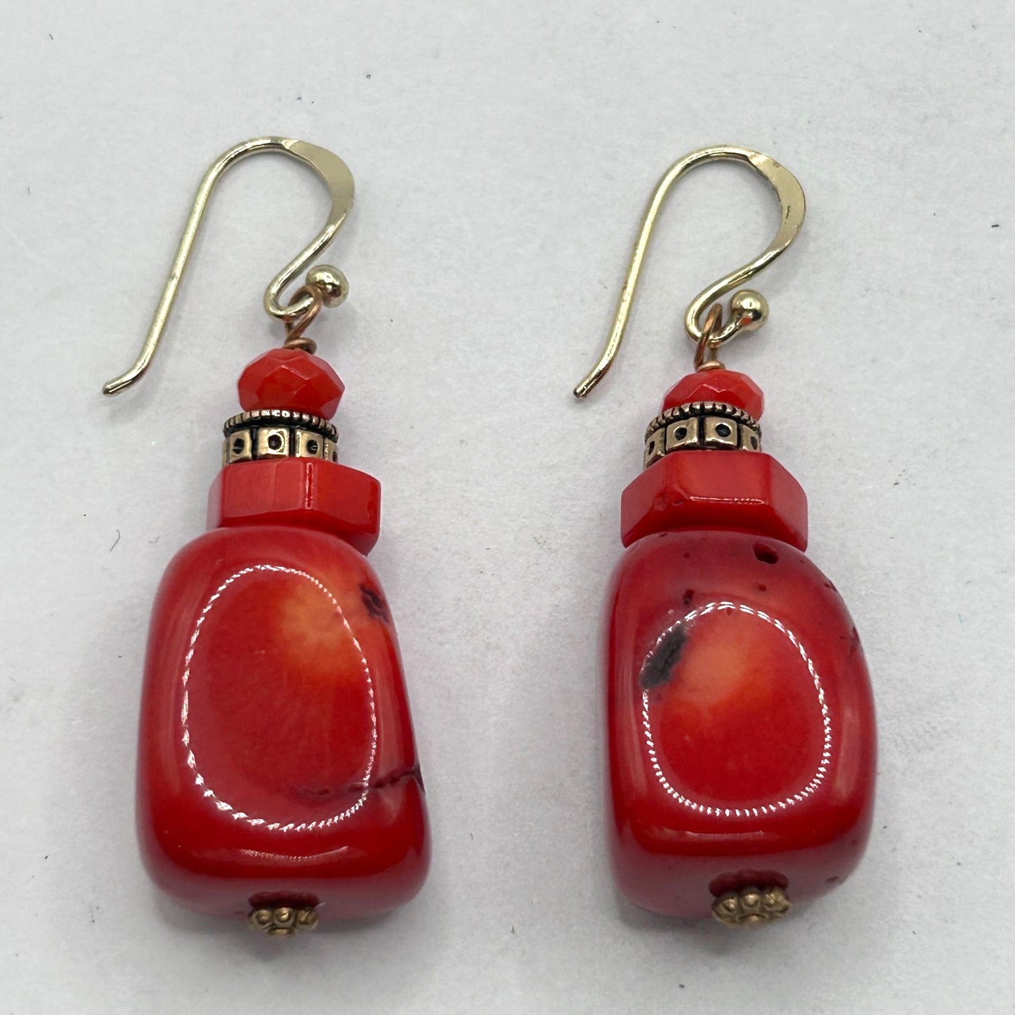 Studio Barse Chunky Red Coral and Bronze 2-Strand Necklace 16" & Earrings