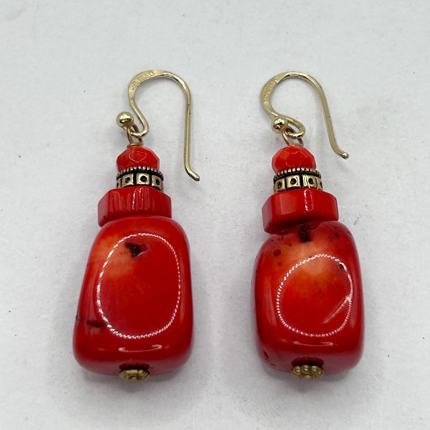 Studio Barse Chunky Red Coral and Bronze 2-Strand Necklace 16" & Earrings