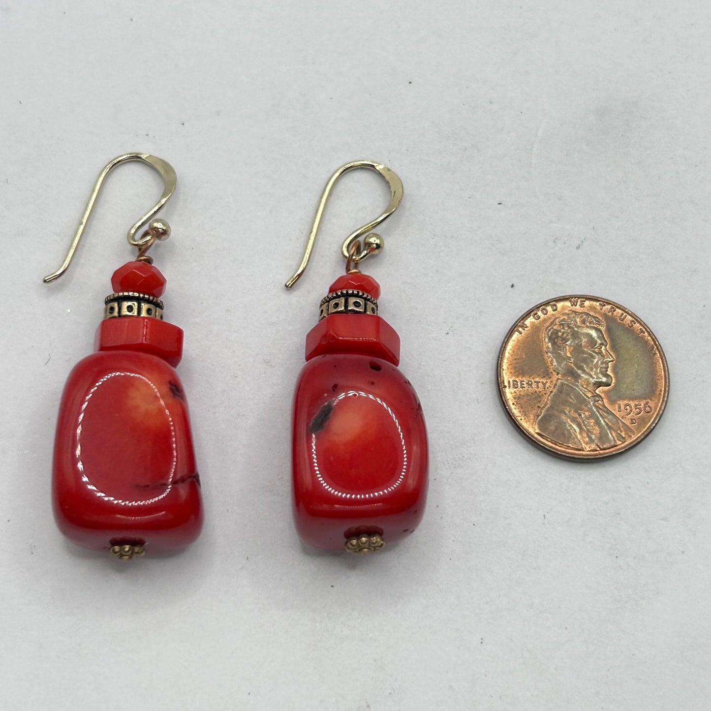 Studio Barse Chunky Red Coral and Bronze 2-Strand Necklace 16" & Earrings