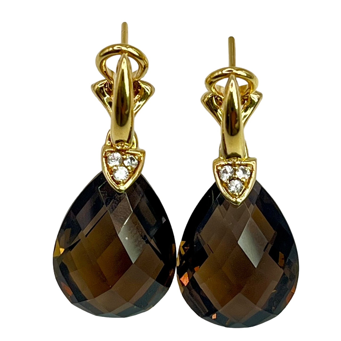 925 Sterling Silver Gold Layered Smoky Quartz Dangle Drop Earrings Formal