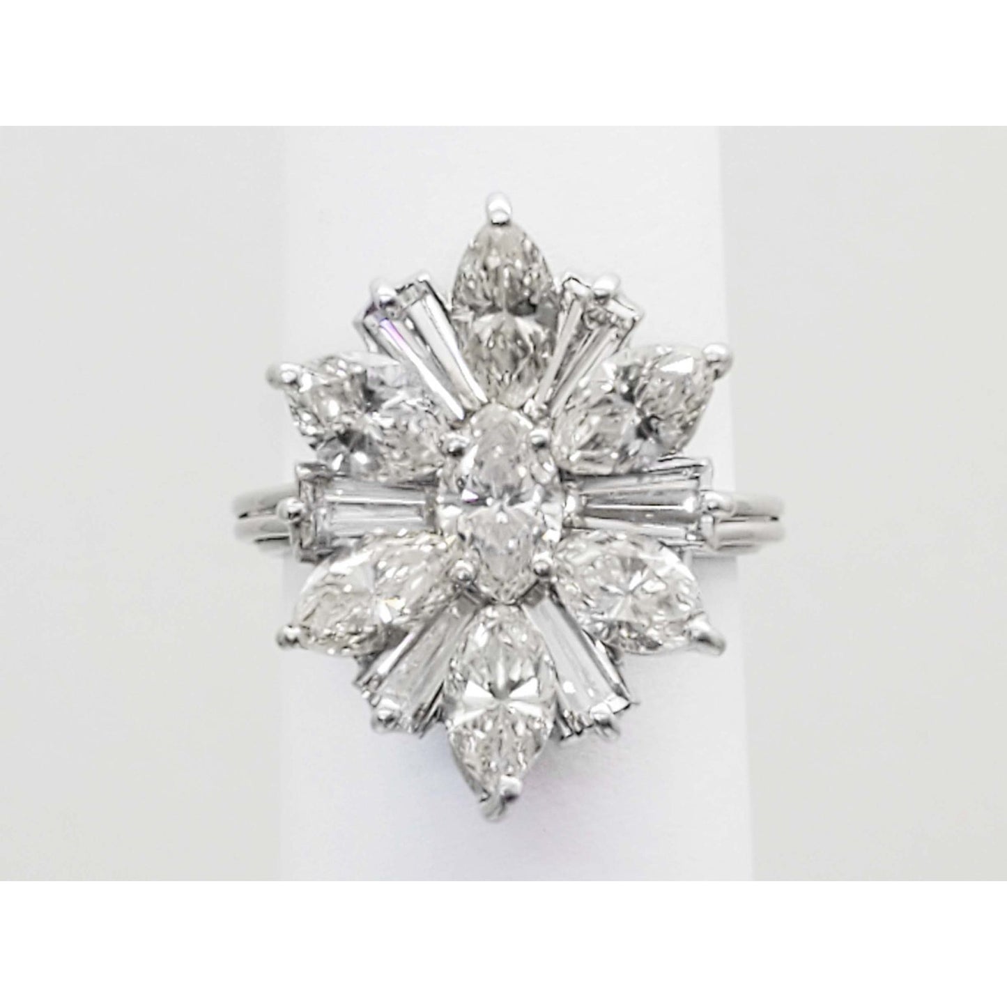 4.5 ctw Natural Earth Mined Diamond Starburst Cluster Ring Platinum Size 6.25