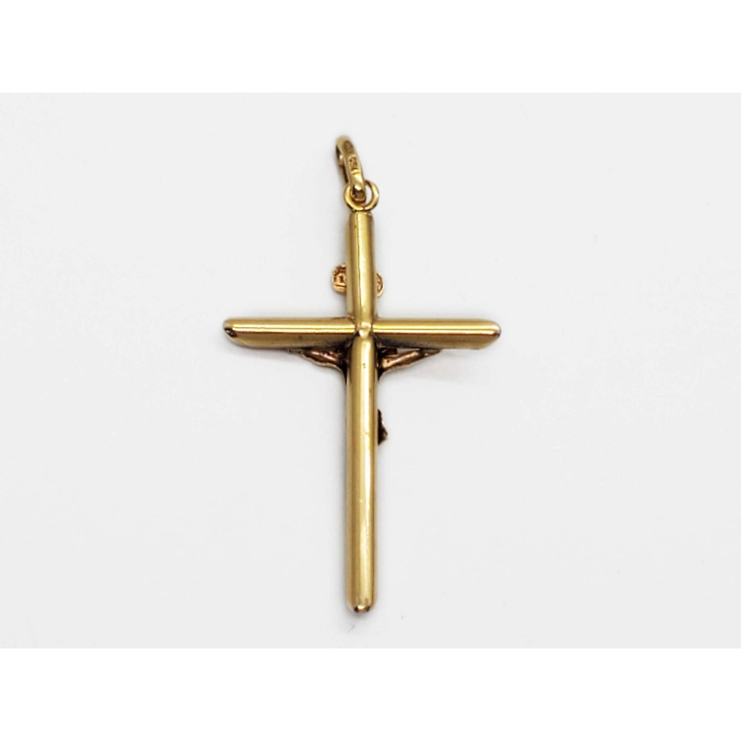 Italy Slant End Tube Design Crucifix Cross Pendant 18k Gold