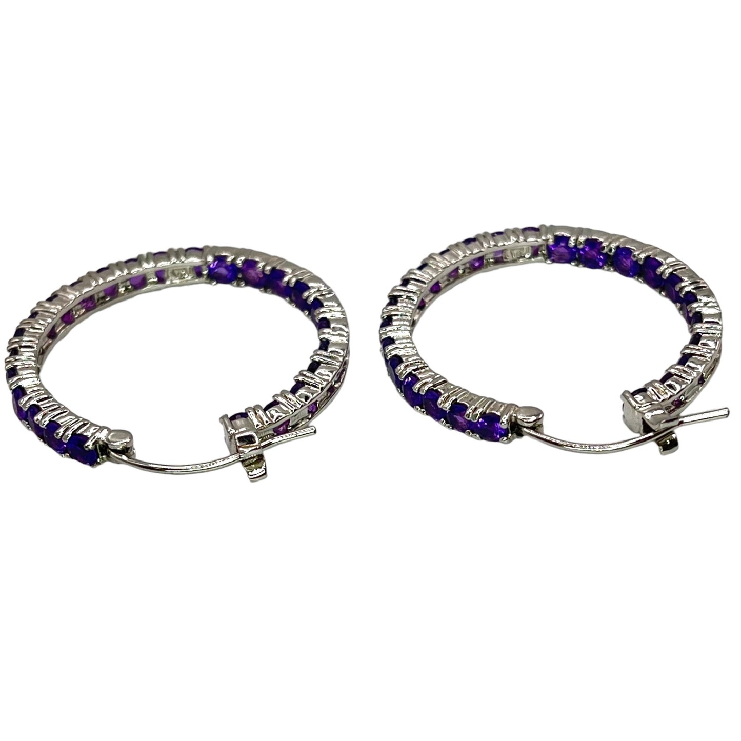 925 Sterling Silver Amethyst Inside Out Hoop Earrings Colorful Statement Purple