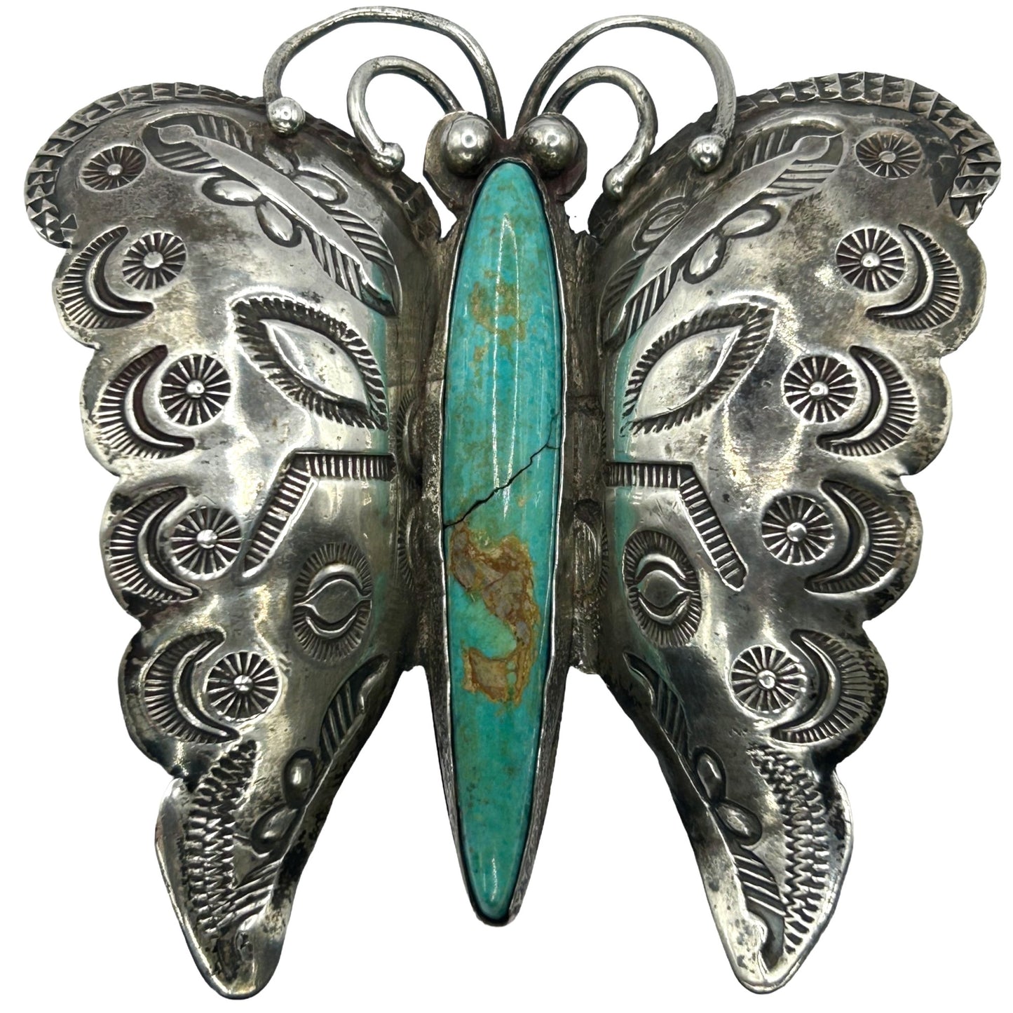 Vintage 925 Sterling Silver & Turquoise Butterfly Brooch Pin