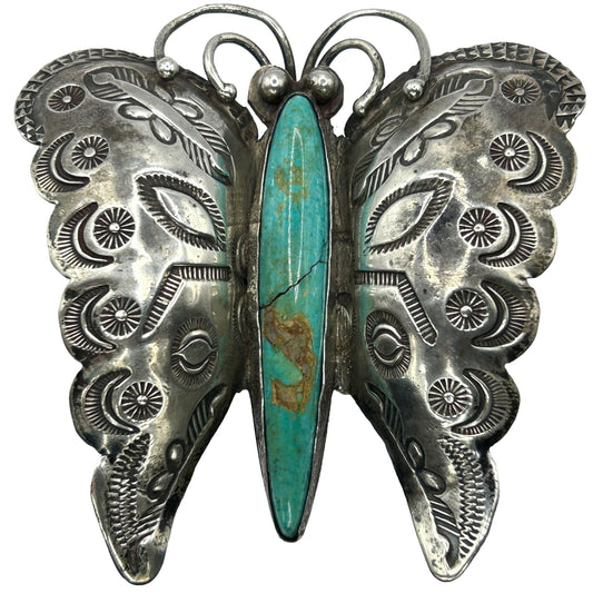 Vintage 925 Sterling Silver & Turquoise Butterfly Brooch Pin