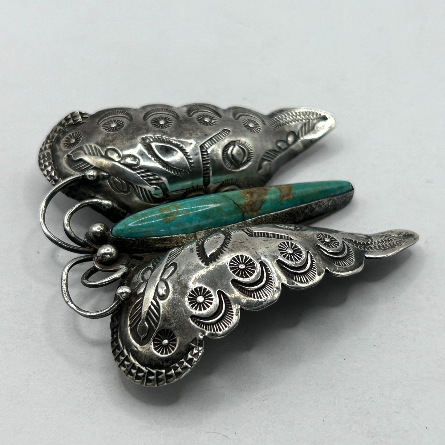 Vintage 925 Sterling Silver & Turquoise Butterfly Brooch Pin