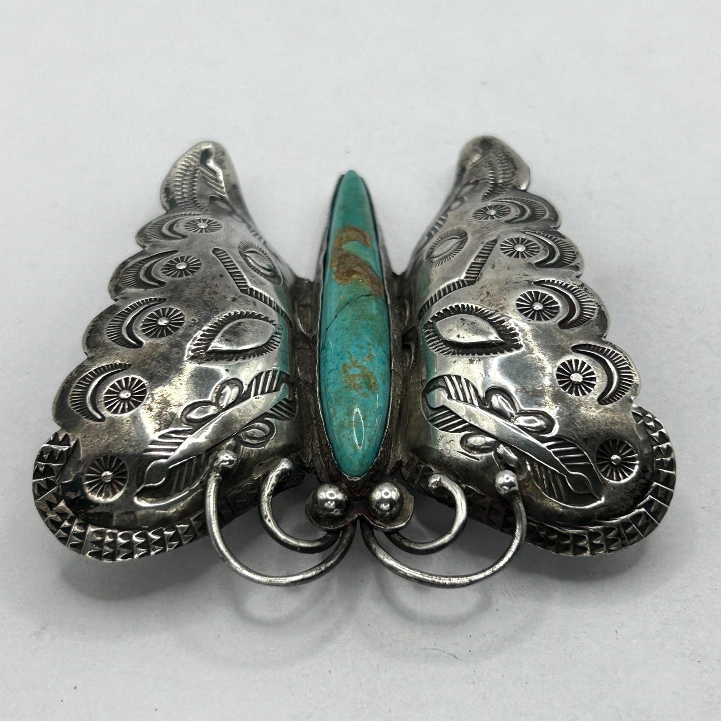 Vintage 925 Sterling Silver & Turquoise Butterfly Brooch Pin