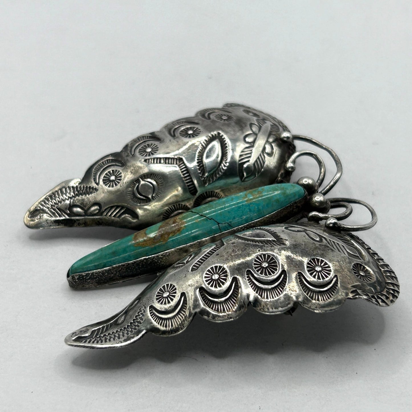 Vintage 925 Sterling Silver & Turquoise Butterfly Brooch Pin