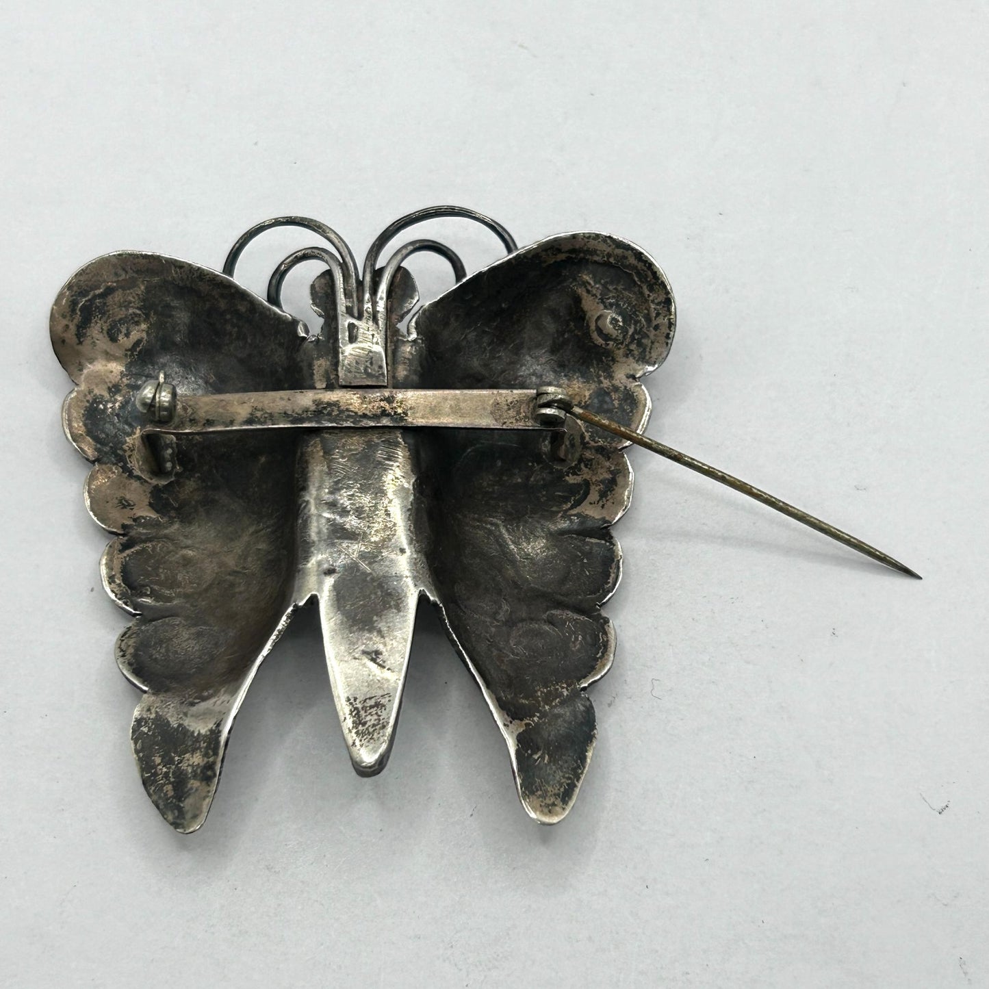 Vintage 925 Sterling Silver & Turquoise Butterfly Brooch Pin