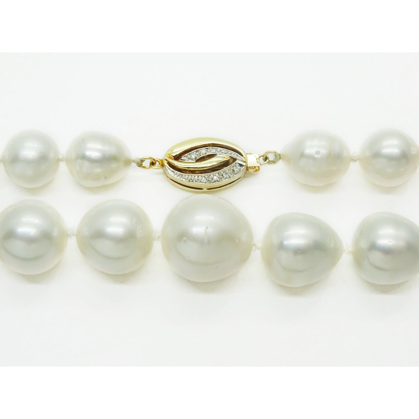 South Sea Pearl Bead Necklace with Diamond 14k Gold Clasp & GIA Report