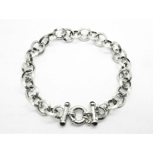 8mm Hollow Rolo Link Knife Edge Style Bracelet 14k White Gold