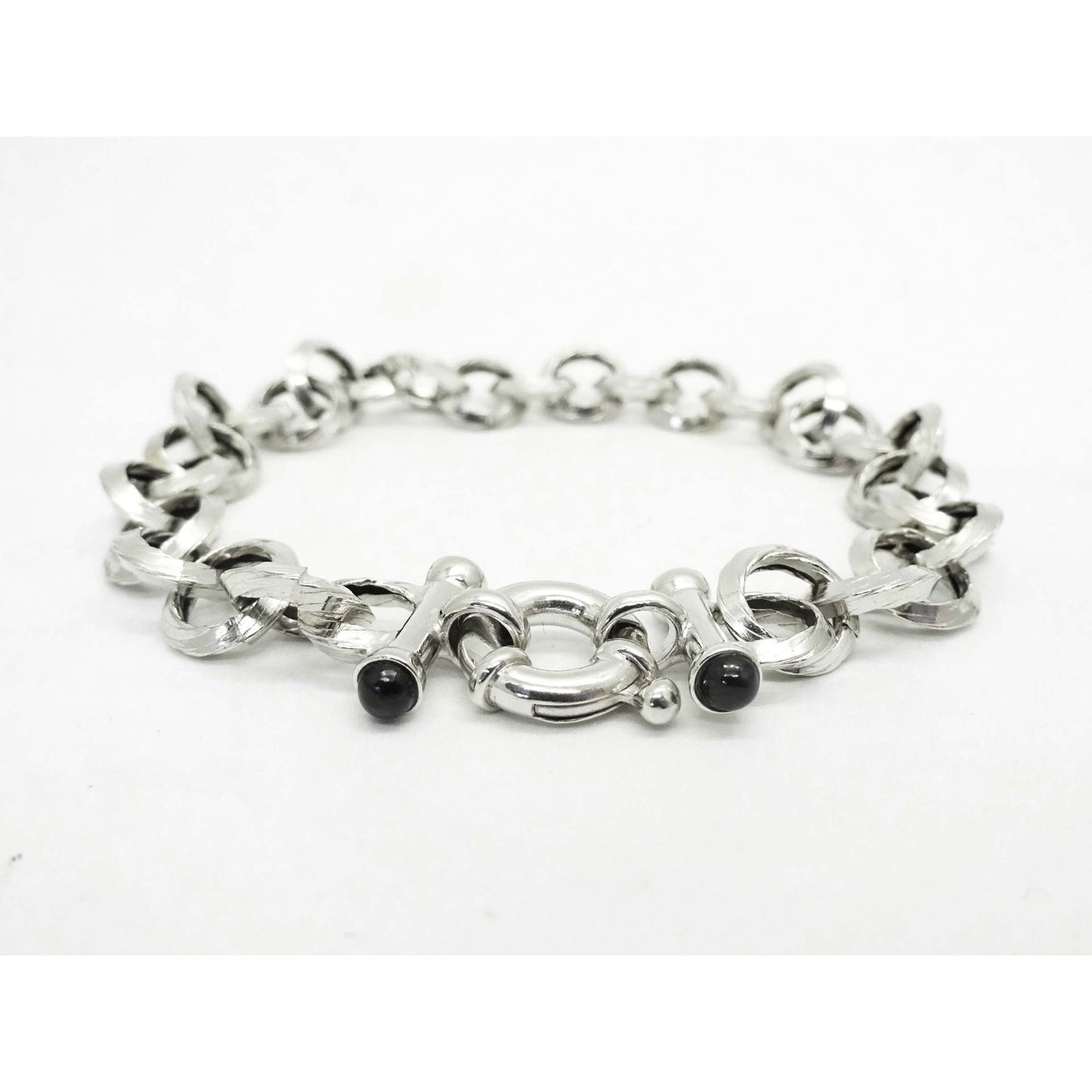 8mm Hollow Rolo Link Knife Edge Style Bracelet 14k White Gold