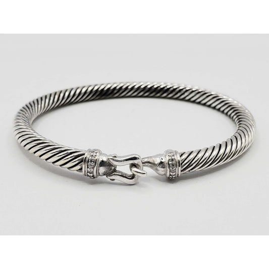 David Yurman Buckle Classic Cable Bracelet 5mm Diamond Sterling Silver Medium