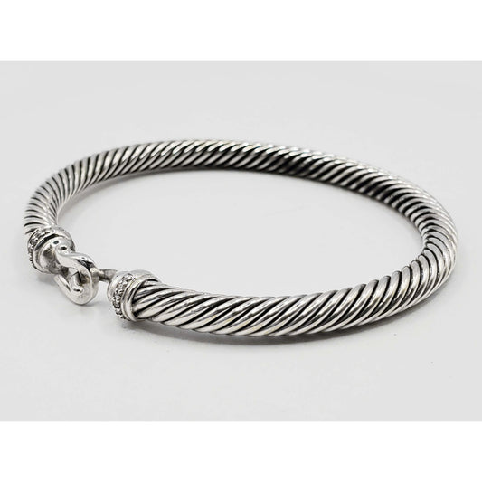 David Yurman Buckle Classic Cable Bracelet 5mm Diamond Sterling Silver Medium
