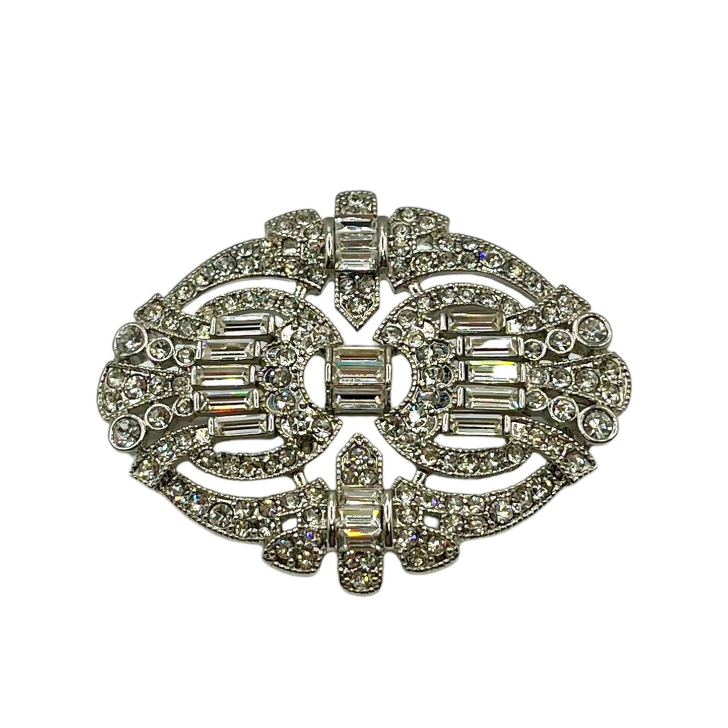 R.J. Graziano Estate Filigree Pin Brooch Baguette Rhinestones Statement Classic