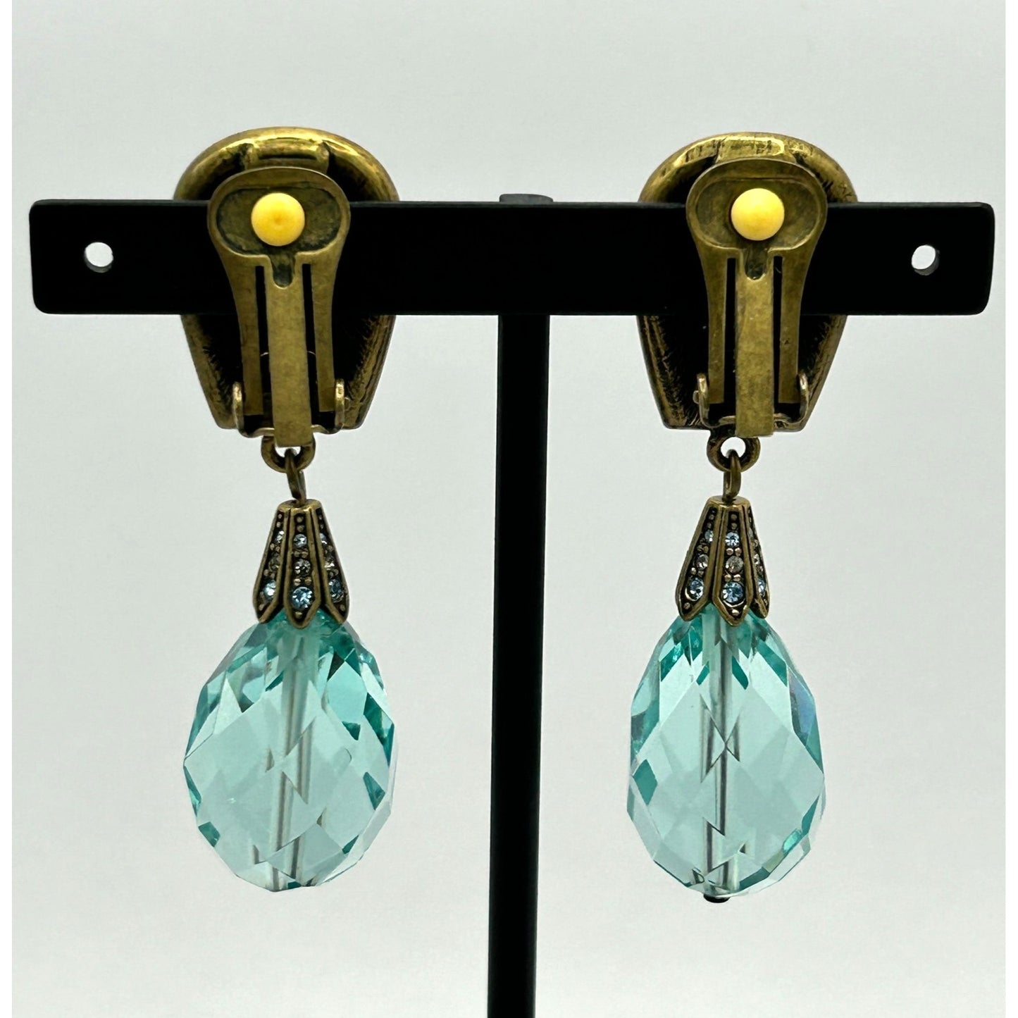 Heidi Daus Blue/Multicolor Crystal Drop Shape Clip-On Closure Dangle Earrings