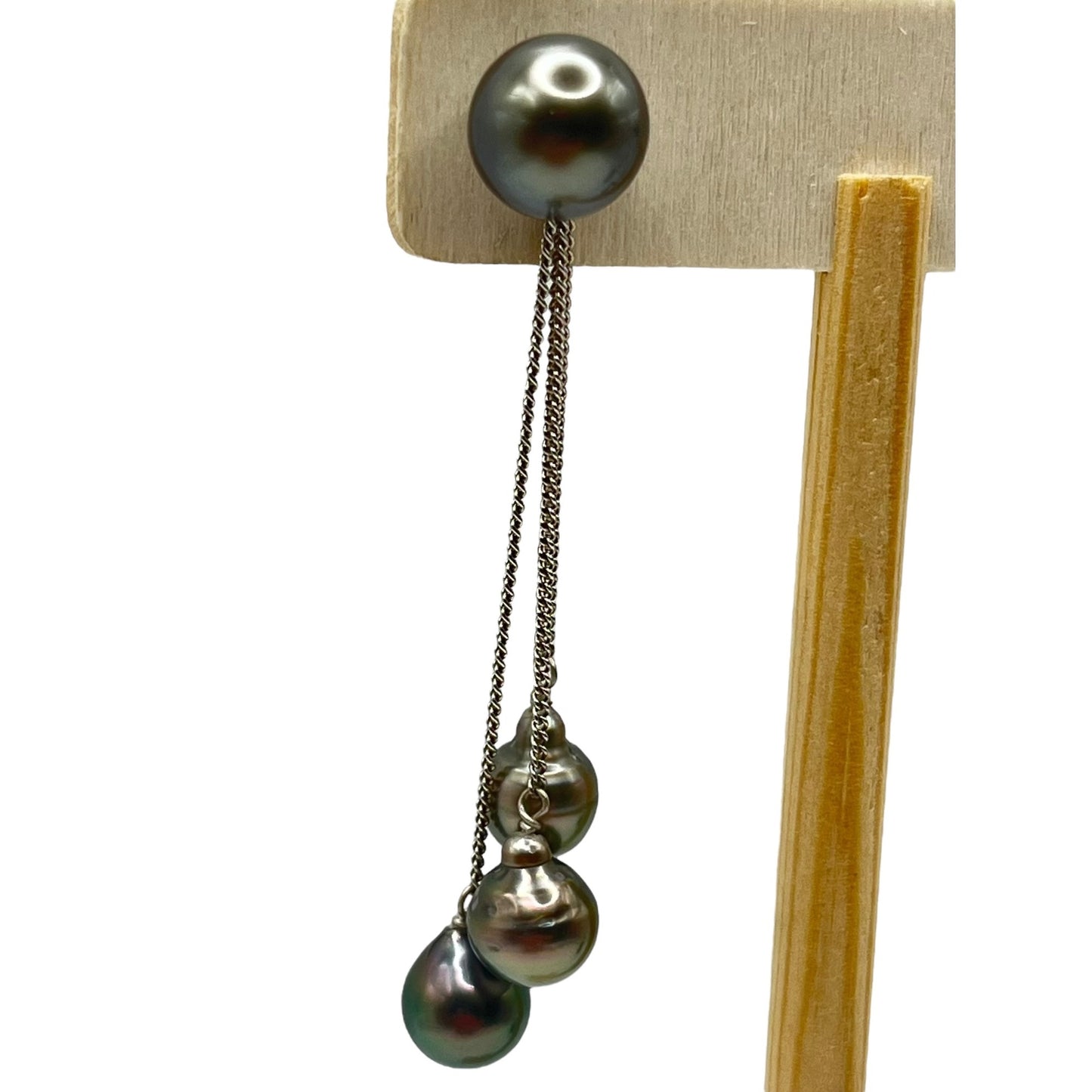 925 Sterling Silver Black Pearls Dangle Drop Earrings Tassel Chain Statement