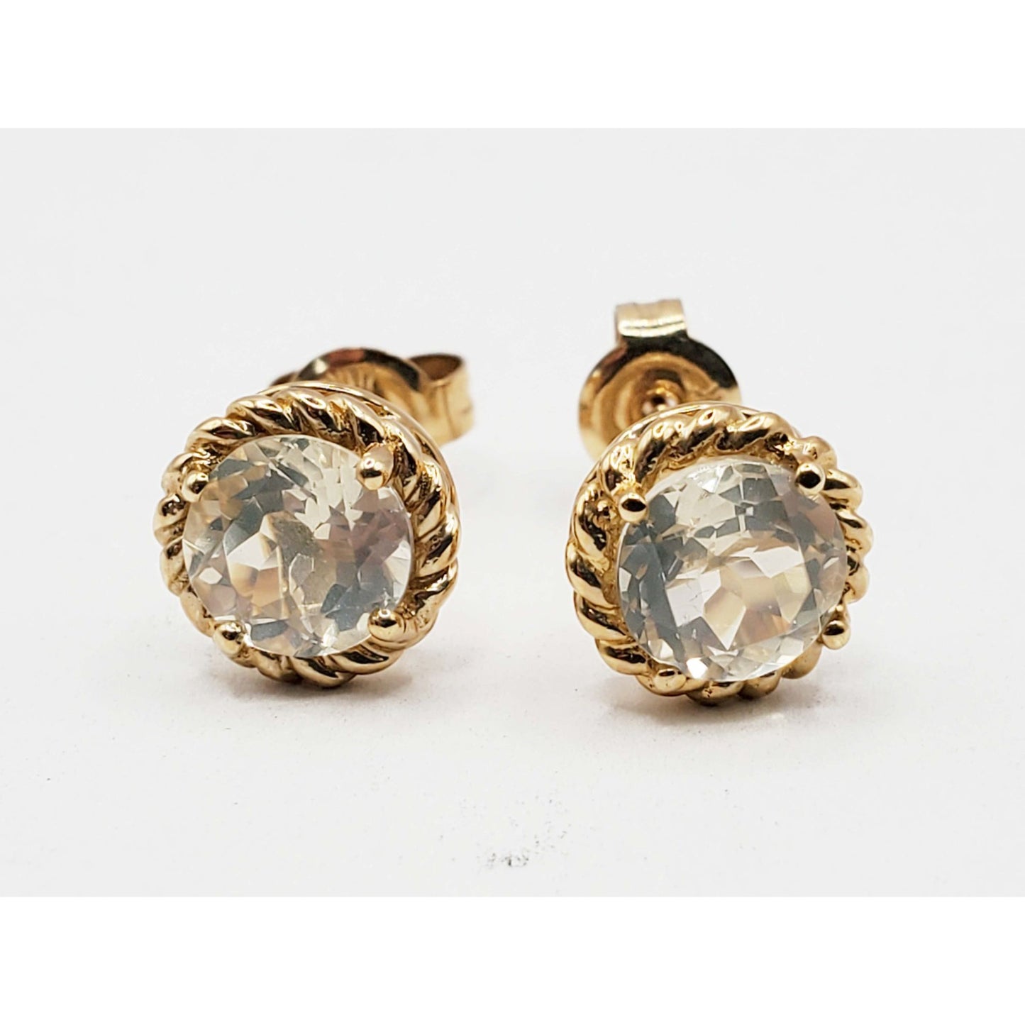 Round Prasiolite Stud Earrings 10k Gold