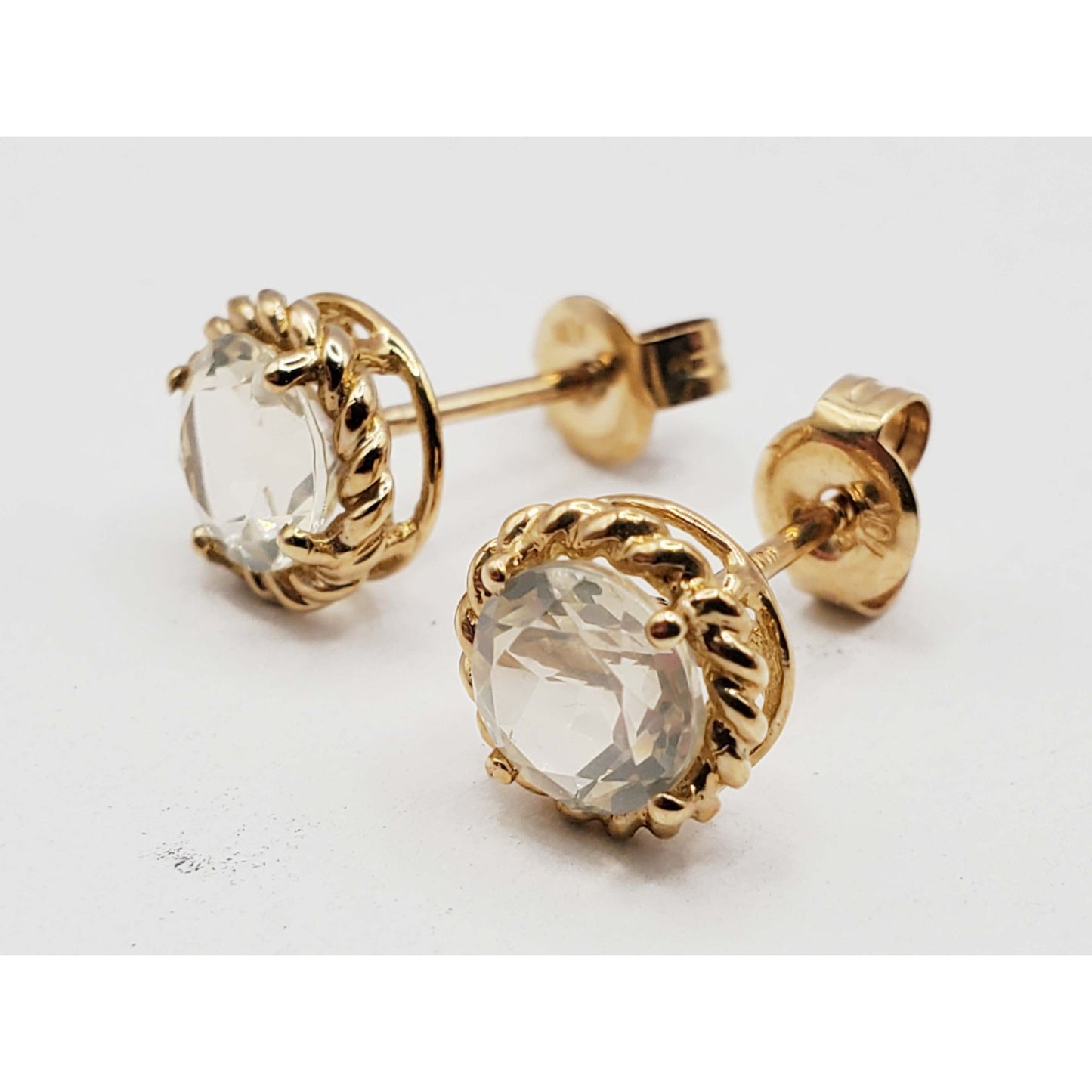 Round Prasiolite Stud Earrings 10k Gold