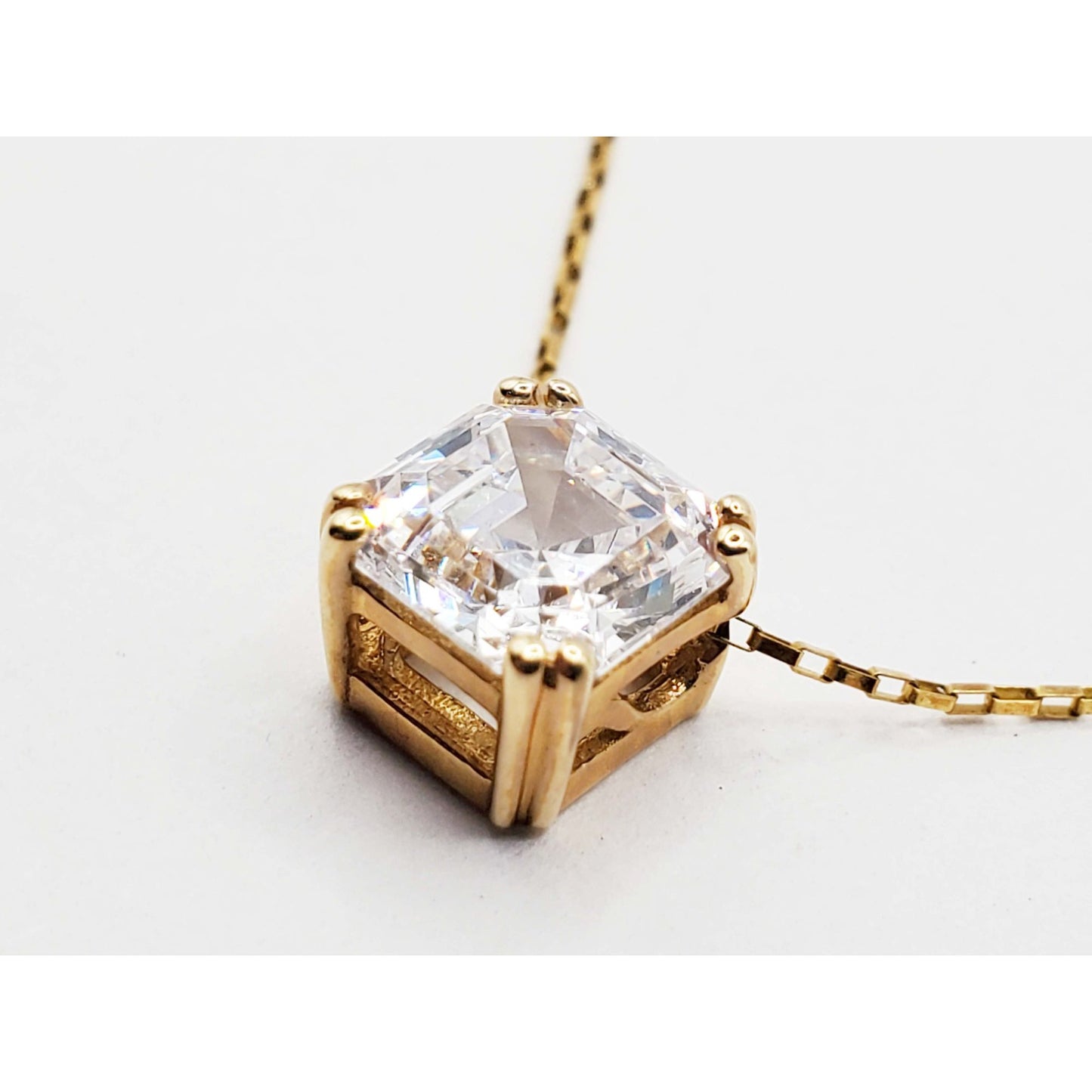 Square & Em-Cut CZ Earrings & Pendant Necklace Set 14k Gold