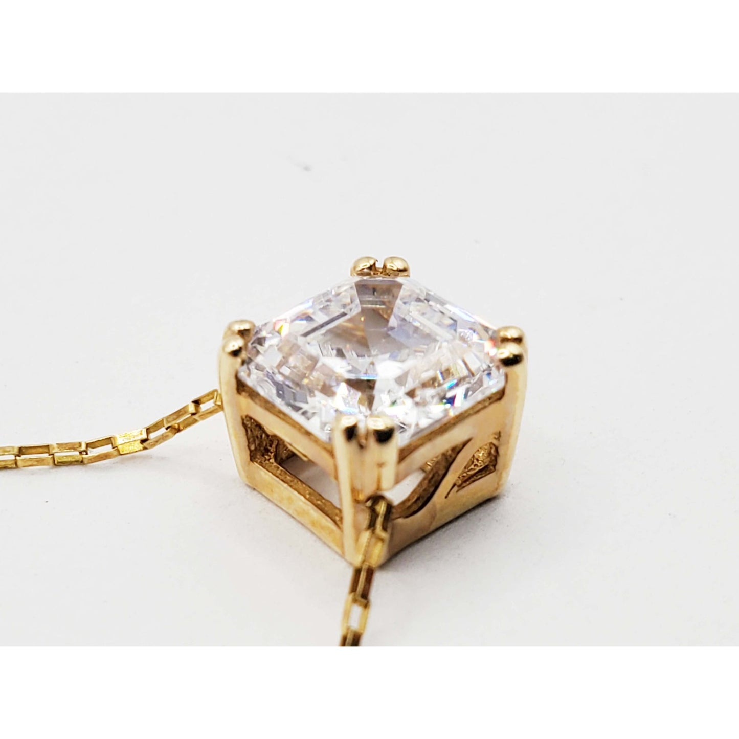 Square & Em-Cut CZ Earrings & Pendant Necklace Set 14k Gold