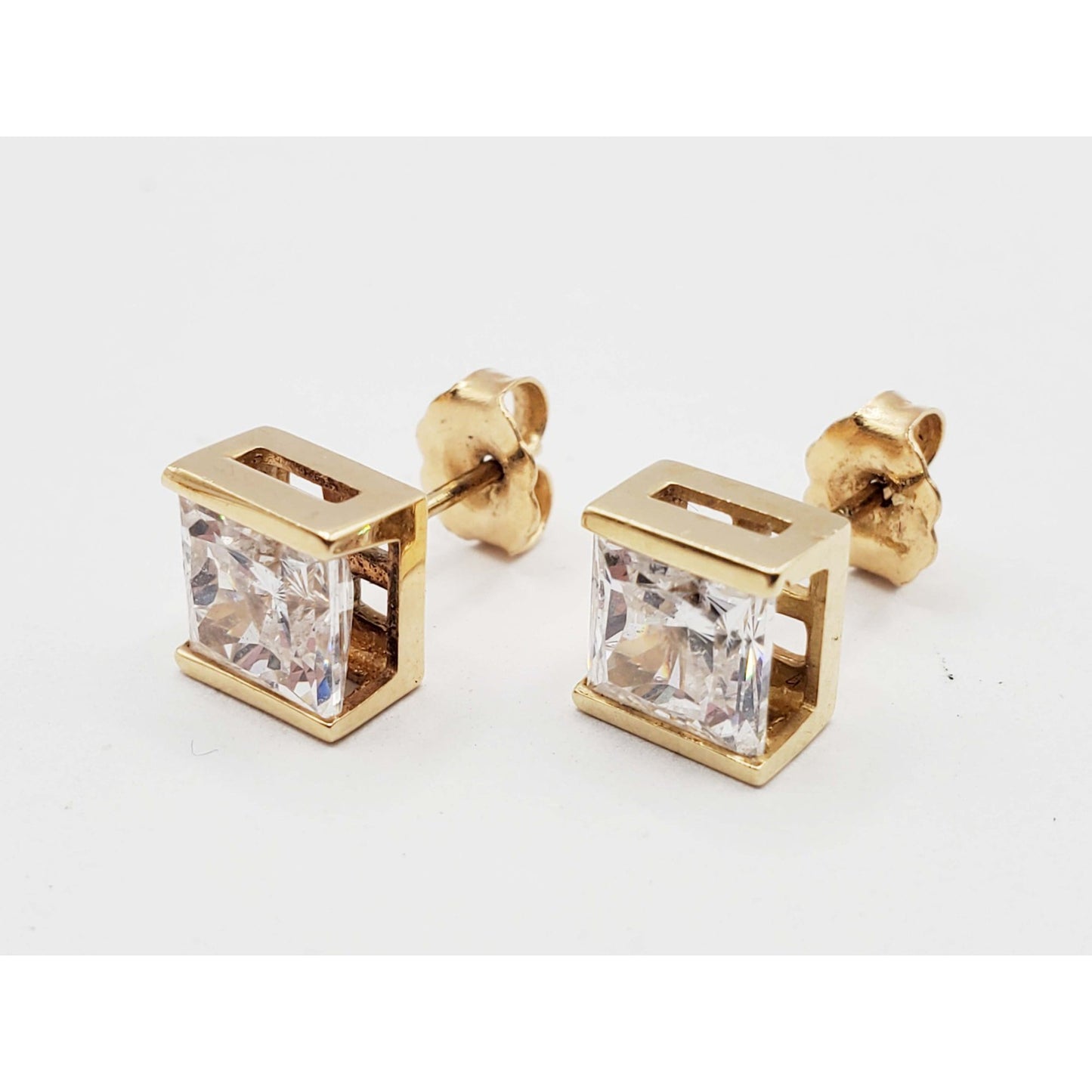 Square & Em-Cut CZ Earrings & Pendant Necklace Set 14k Gold