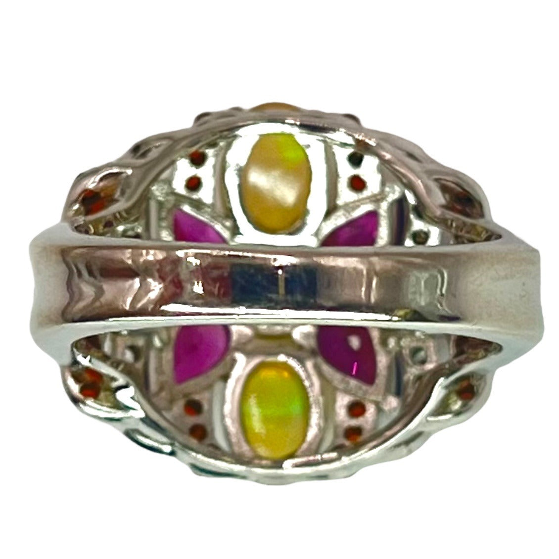 925 Sterling Silver Opal Garnet Topaz Size 8 Ring Cocktail Statement Colorful