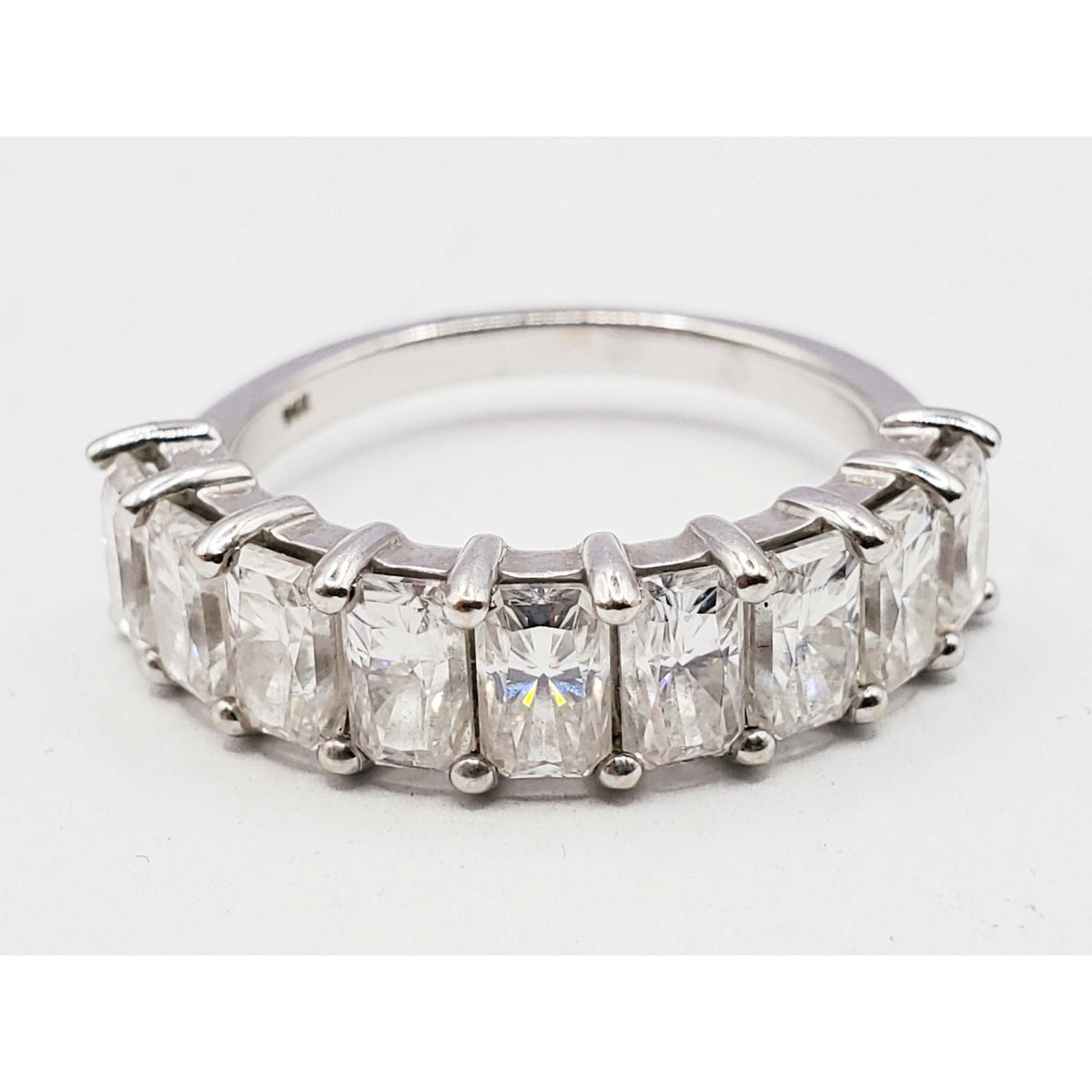 Cushion CZ Semi-Eternity Band Ring 14k White Gold Size 6.75