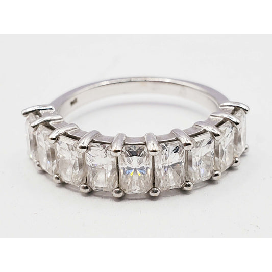 Cushion CZ Semi-Eternity Band Ring 14k White Gold Size 6.75