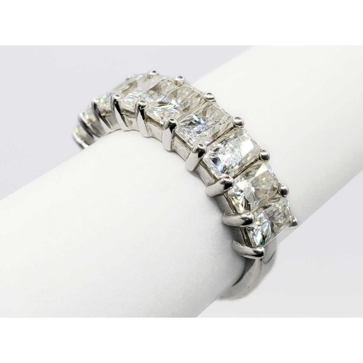Cushion CZ Semi-Eternity Band Ring 14k White Gold Size 6.75