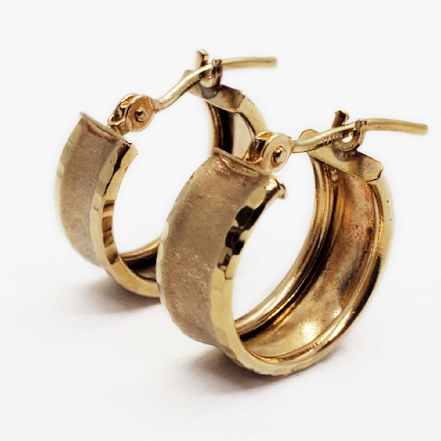 5mm Brushed Dia-Cut Finish Mini Huggie Hoop Earrings 14k Gold