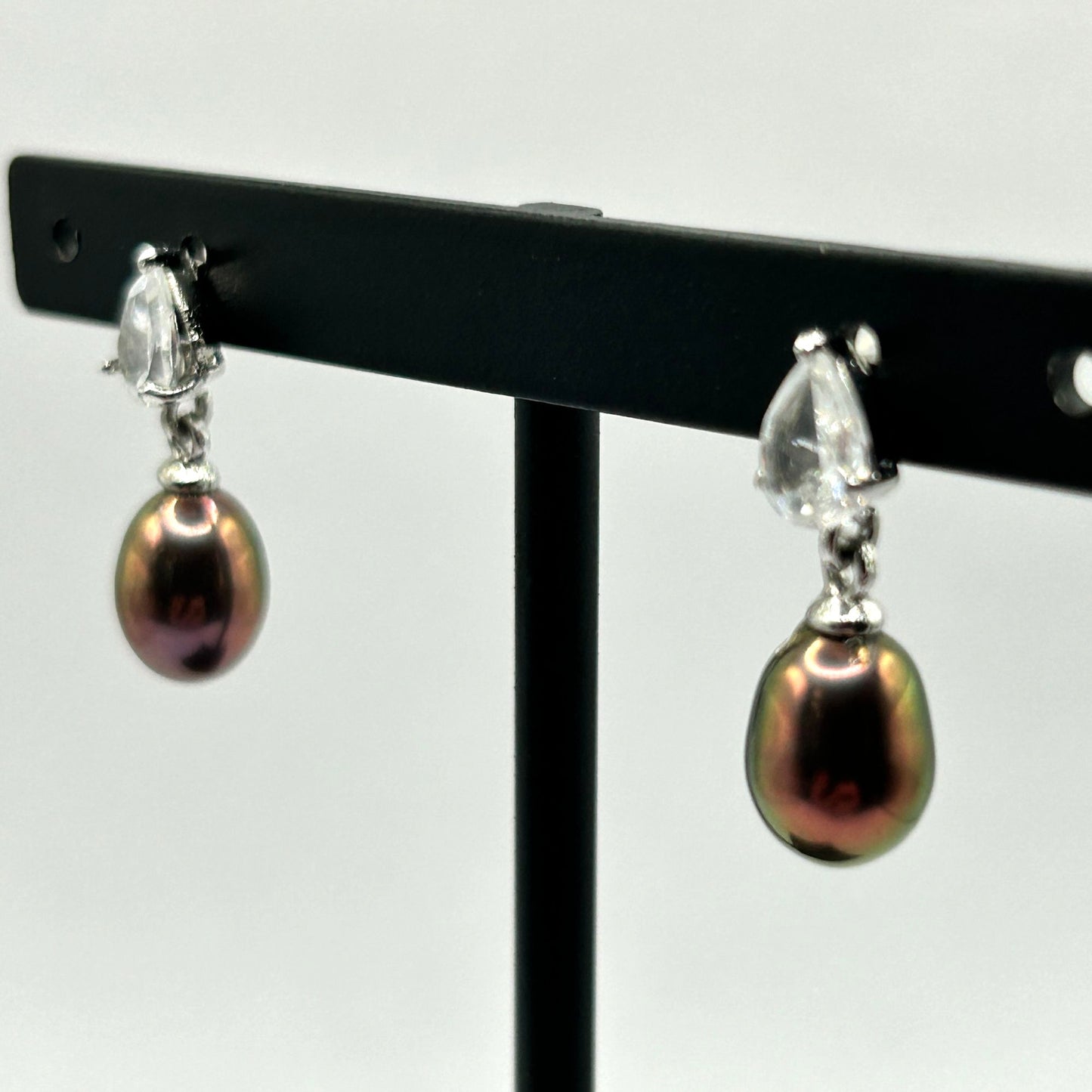 Dyed Freshwater Pearl Stud/Drop Earrings - 925 Sterling Silver & Cubic Zirconia